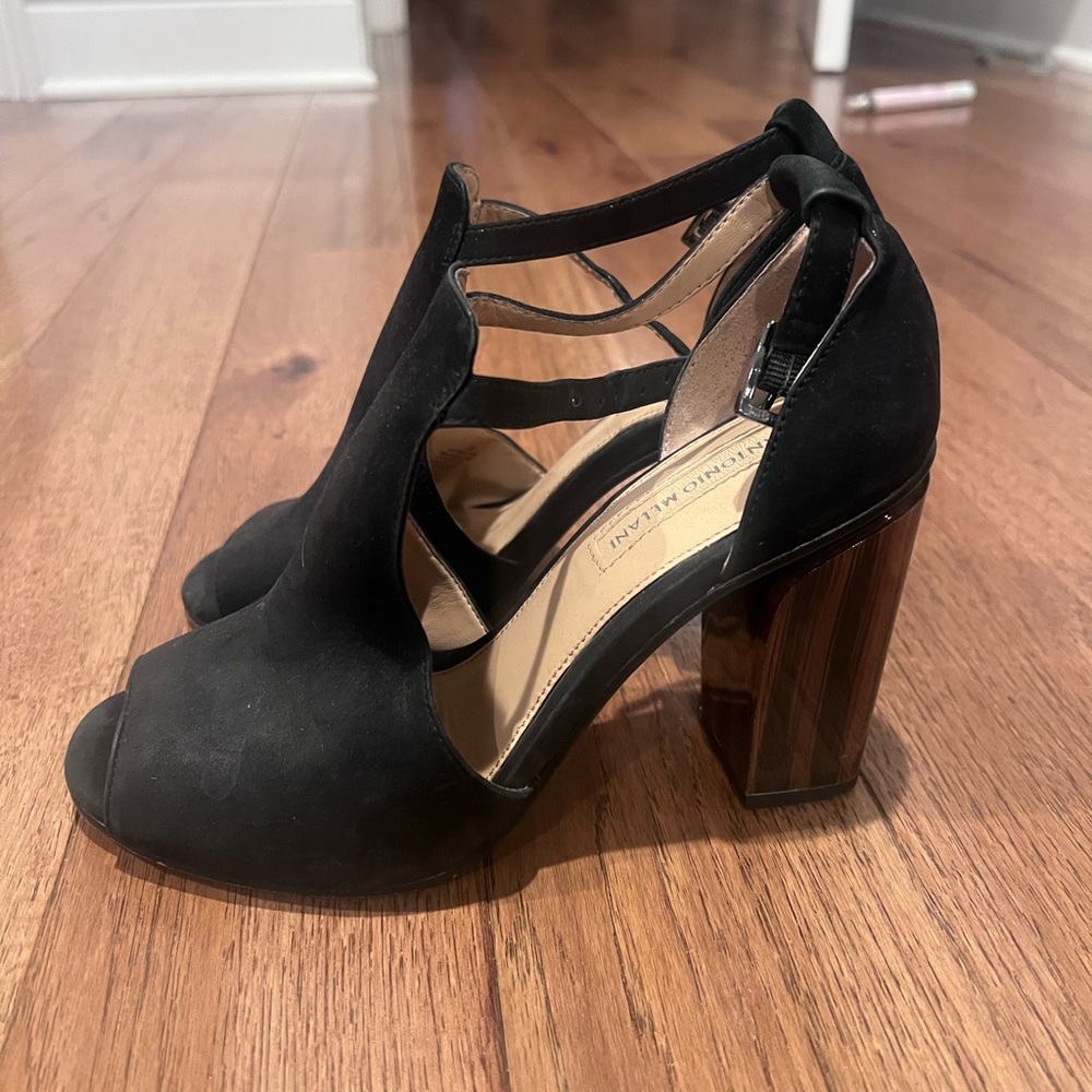 Antonio Melani Black Suede Peep-Toe Heels